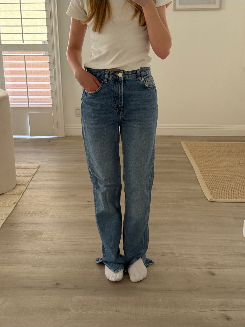 Pull&Bear Mid Blue High-Rise Straight Leg Jeans